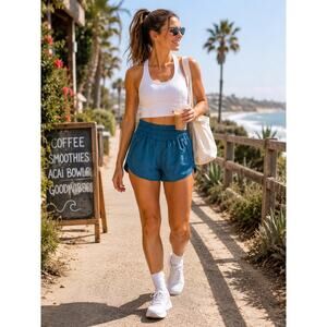 FP Movement Way Home Shorts Medium Blue Teal High Rise Running Dolphin Hem